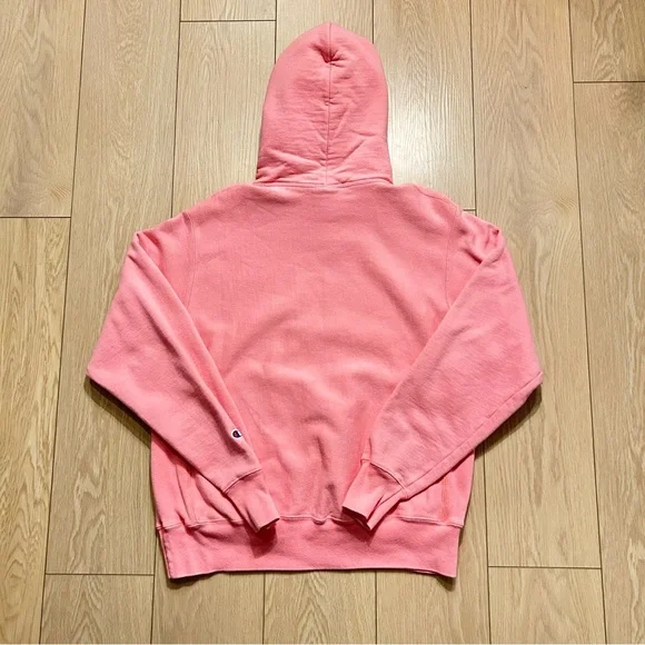 Champion Reverse Weave Pullover Hoodie Sweatshirt Pink Size M โCโ Logo - Picture 4 of 5
